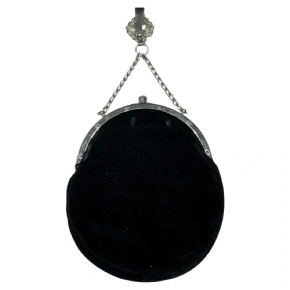 Vintage Victorian Style Silver Tone Mounted Black Velvet Bag with Belt Clip - Picture 6 of 14